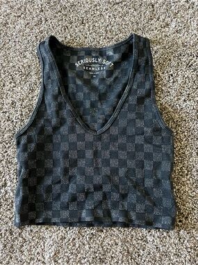 Aeropostale Black Checkered Seamless V-Neck Crop Tank